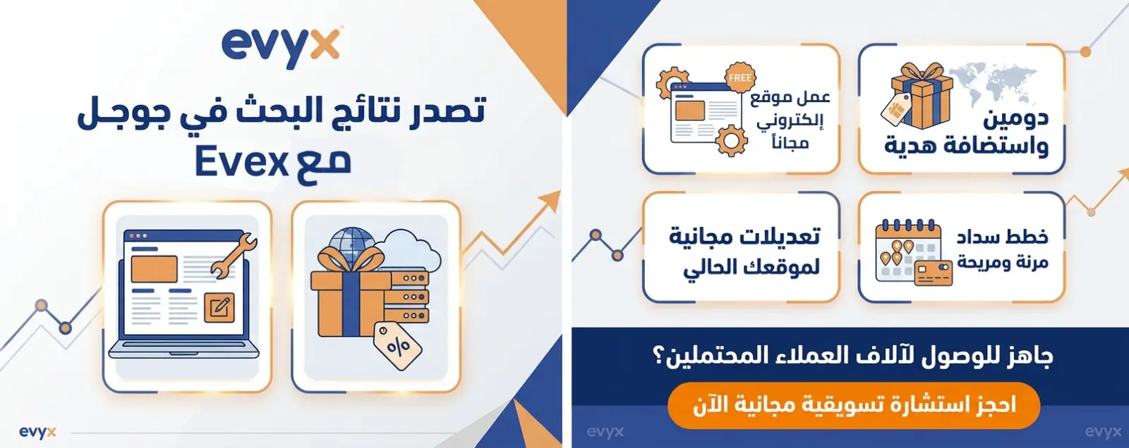الصورة عبارة عن دعوة للتواصل مع شركة ايفيكس والحصول على افضل العروض والخدمات للتسويق الرقمي